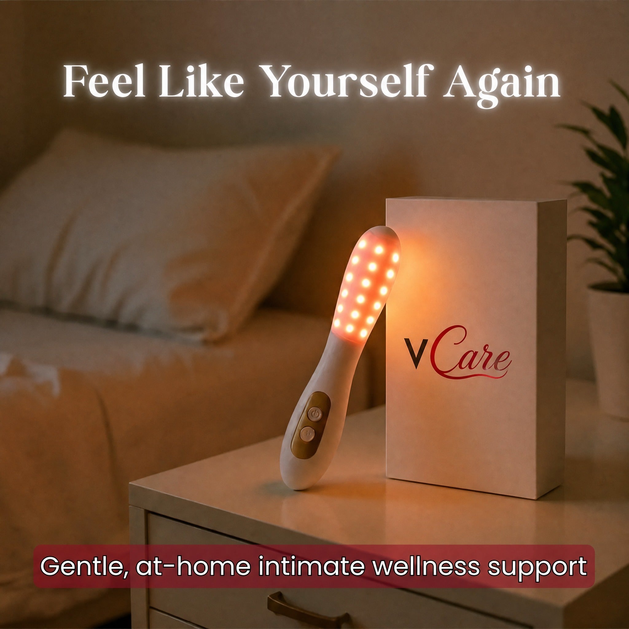 vCare Red Light Device on nightstand